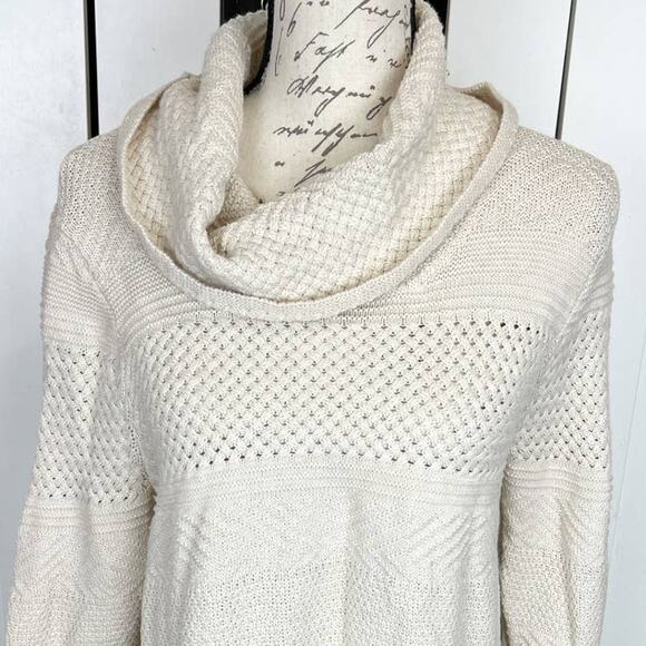 Anthropologie Eight Eight Eight Cream Cotton Cowl Neck Tunic Sweater Size Large - Picture 2 of 7